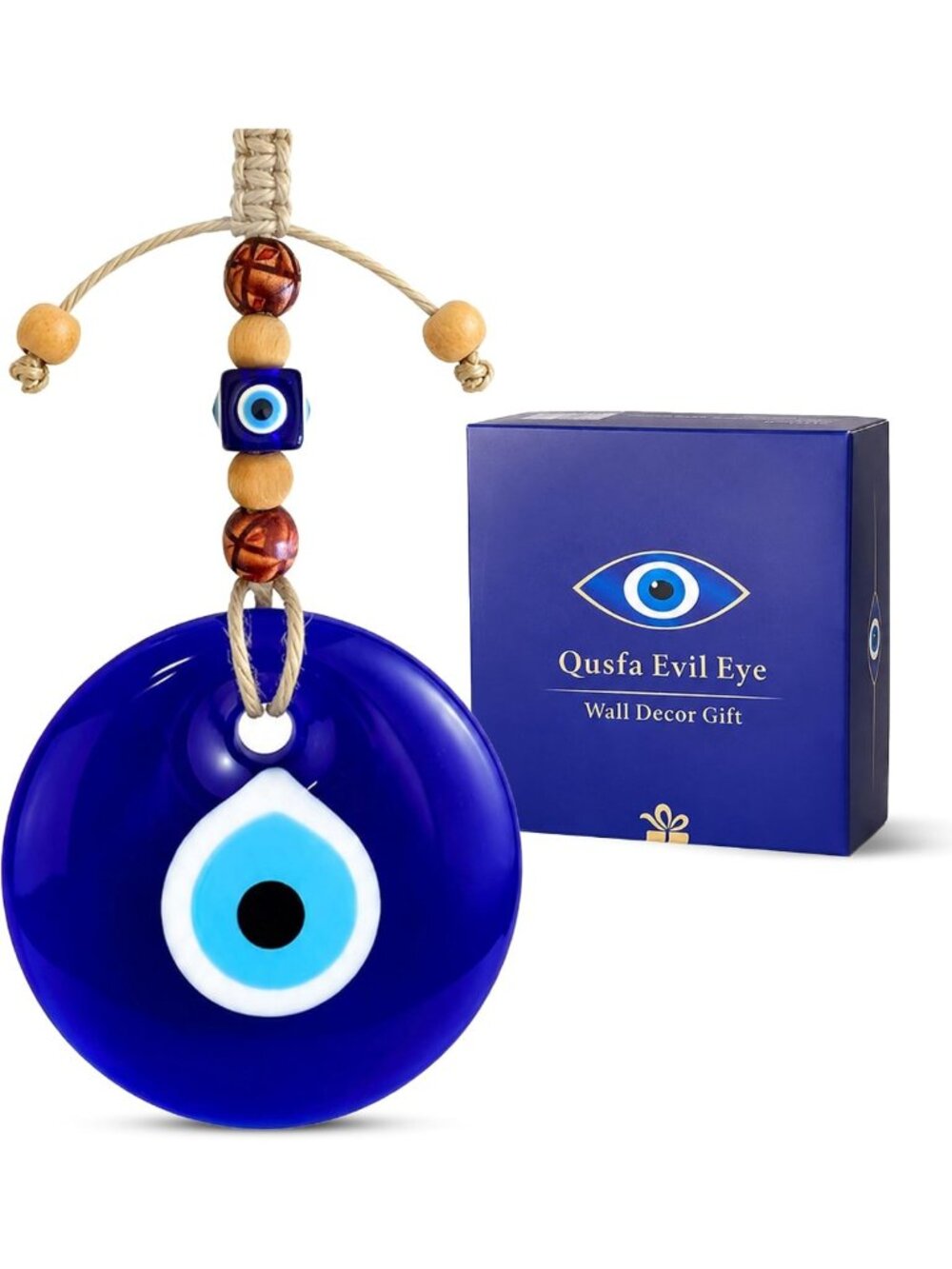 4.2" Turkish Evil Eye Wall Decor - Blue Glass Charm for Home Protection & Style